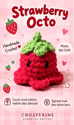 Strawberry Octo Rajutan Handmade CROSYERINE